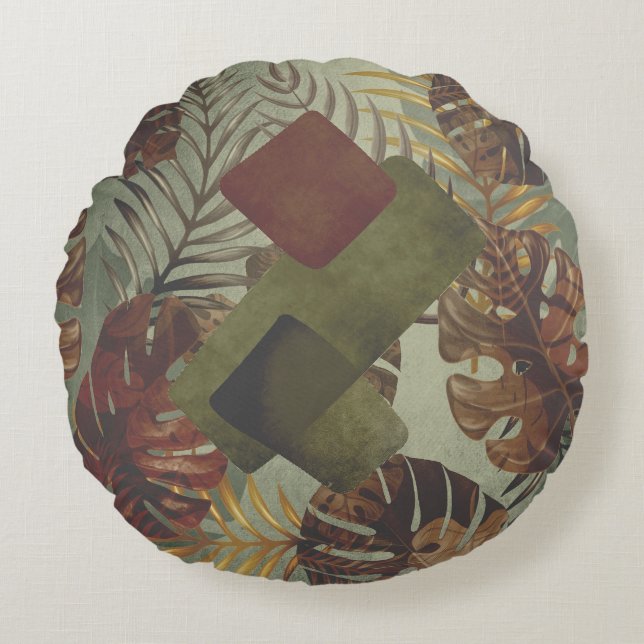 Boho tropische monstera palmblad 70's zomer thee rond kussen (Voorkant)