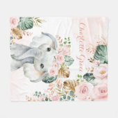  Boho Tropische olifant Blush Pink Floral Fleece Deken (Voorkant (Horizontaal))