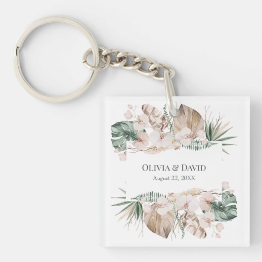 Boho Tropische Orchidee en Monstera Sleutelhanger (Voorkant)