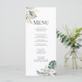 Boho Tropische Orchidee & Monstera Trouwmenu Kaart (Staand voorkant)