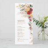 Boho Tropische Pampas Flowers Wedding Menu Kaarten (Staand voorkant)