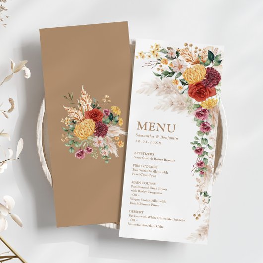 Boho Tropische Pampas Flowers Wedding Menu Kaarten