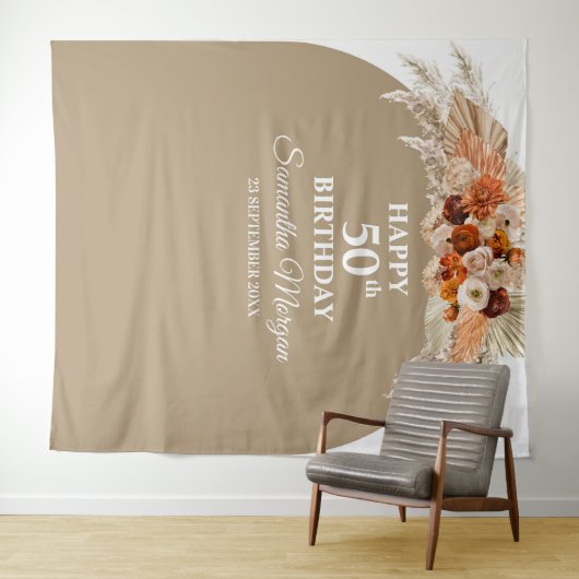 Boho tropische pampas grasmaap geboorteachtergrond wandkleed (In Situ (horizontaal))