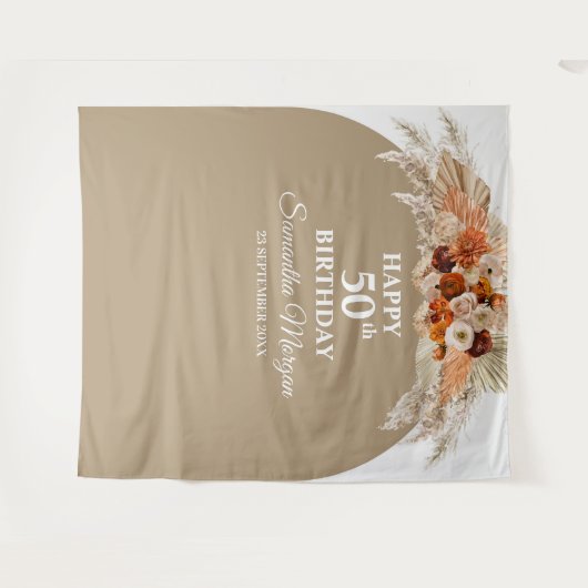 Boho tropische pampas grasmaap geboorteachtergrond wandkleed (Voorkant (horizontaal))