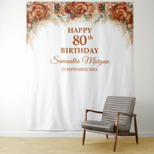 Boho tropische pampas graspalm 80e verjaardag wandkleed (In situ)