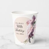 Boho tropische papegaai 50e verjaardag papieren bekers (Achterkant)