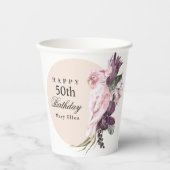 Boho tropische papegaai 50e verjaardag papieren bekers (Voorkant)