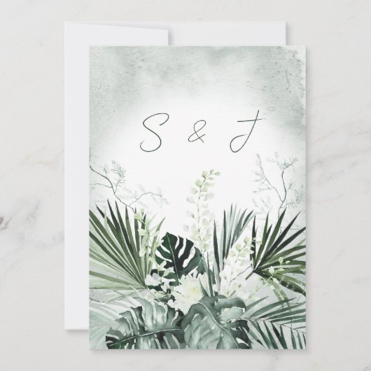 Boho Tropische Planten Waterverf bruiloft Kaart (Achterkant)