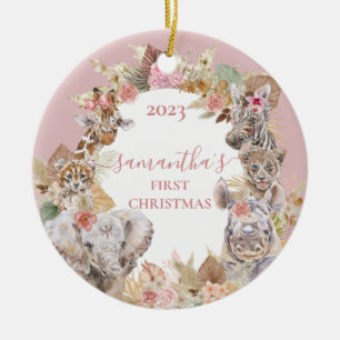 Boho Tropische Safari Jungle Dieren Roze Meisje  Keramisch Ornament