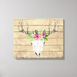 Boho Tropische Schedel op Hout Canvas Print