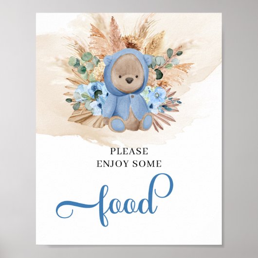 Boho tropische teddy draagt een pamapgras bord poster (Voorkant)
