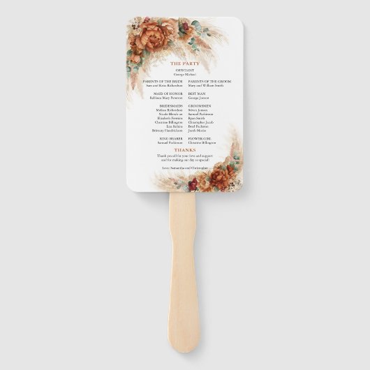 Boho tropische terracotta florale pampas bruiloft handwaaier (Achterkant)