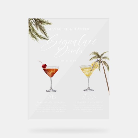 Boho Tropische Waterverf Handtekening Drinken Brui Acryl Bord (Voorkant)