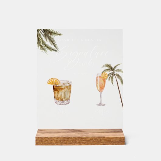 Boho Tropische Waterverf Handtekening Drinken Brui Acryl Bord (Voorkant)