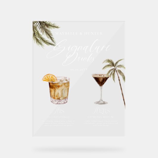 Boho Tropische Waterverf Handtekening Drinken Brui Acryl Bord (Voorkant)