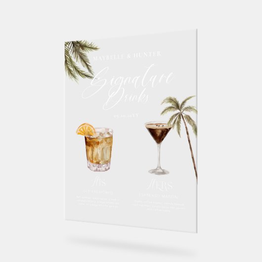 Boho Tropische Waterverf Handtekening Drinken Brui Acryl Bord (Hoek)