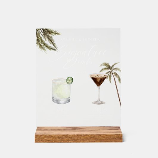 Boho Tropische Waterverf Handtekening Drinken Brui Acryl Bord (Voorkant)