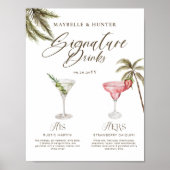 Boho Tropische Waterverf Handtekening Drinken Brui Poster (Voorkant)