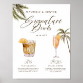 Boho Tropische Waterverf Handtekening Drinken Brui Poster (Voorkant)
