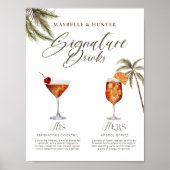 Boho Tropische Waterverf Handtekening Drinken Brui Poster (Voorkant)