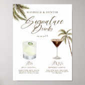 Boho Tropische Waterverf Handtekening Drinken Brui Poster (Voorkant)