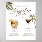 Boho Tropische Waterverf Handtekening Drinken Brui Poster (Voorkant)