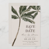 Boho Tropische waterverf Palm Tree Beach bruiloft Save The Date (Voorkant / Achterkant)