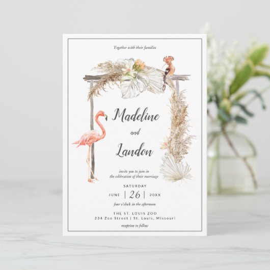 Boho Tropische Zoo Bruiloft Bestemming Kaart (Staand voorkant)