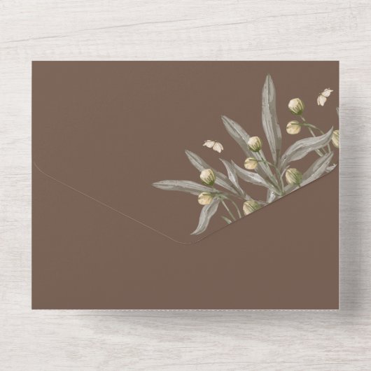 Boho Trouw Beige Botanisch All In One Uitnodiging (Achterkant)