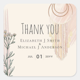 Boho Trouw Stof Blauw Perzik Droomvanger Vierkante Sticker