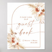 Boho trouwfeest gastenboek bord | Boog Pampas gras Poster (Voorkant)