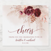 Boho Trouwfeest Pampas Gras Burgundy Bier Etiket (Enkel label)