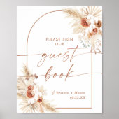 Boho Trouwgastboekbord | Boog Pampasgras Poster (Voorkant)