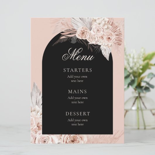 Boho trouwmenu menu (Staand voorkant)