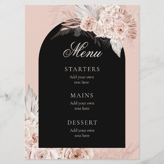 Boho trouwmenu menu (Voorkant)