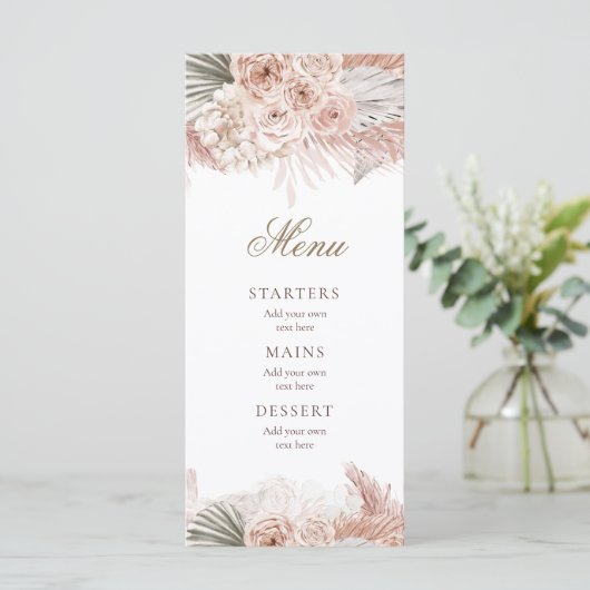 Boho trouwmenu menu (Staand voorkant)