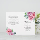 Boho trouwprogramma gevouwen. Zomer roze bloemen (Staand voorkant)