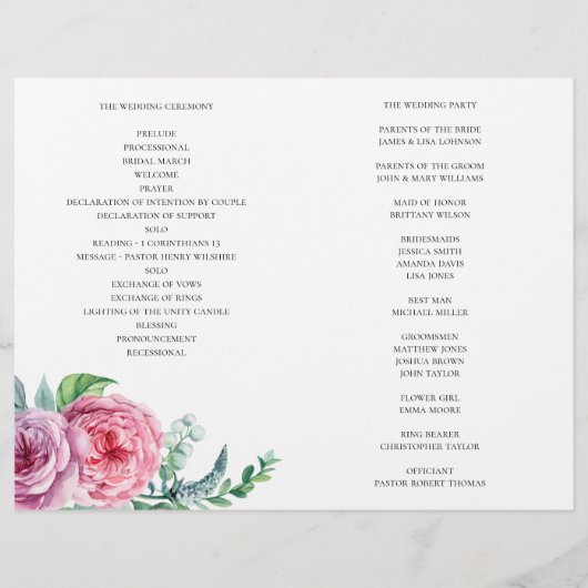 Boho trouwprogramma gevouwen. Zomroze bloemen (Achterkant)