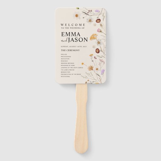 Boho trouwprogramma waaier, Ceremonieprogramma blo Handwaaier (Voorkant)