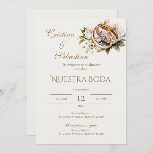 Boho trouwringen in het Spaans Kaart (Voorkant / Achterkant)