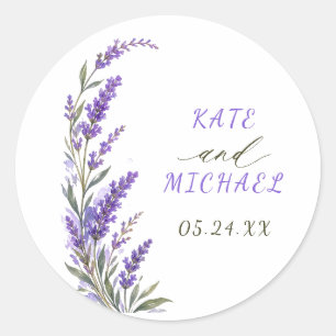 Boho Trouwsticker Lavendel Bloemen Rustoord Paars Ronde Sticker