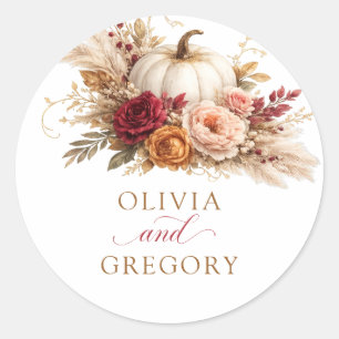 Boho Trouwsticker Pompoen Bloemen Herfst Roest Edi Ronde Sticker