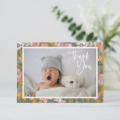 Boho  Tuin Bloemen Baby Foto Baby shower Bedankkaart (Staand voorkant)