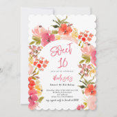 Boho tuin bloemige waterverf boog Sweet 16 Kaart (Voorkant)