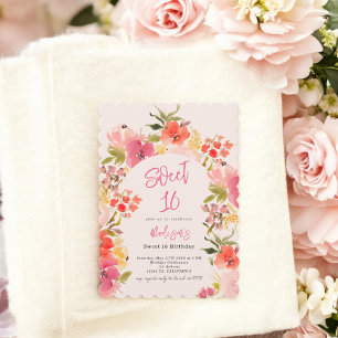 Boho tuin bloemrijke waterverf boog roze Sweet 16 Kaart