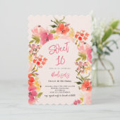 Boho tuin bloemrijke waterverf boog roze Sweet 16 Kaart (Staand voorkant)
