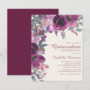 Boho Tuin Paarse Sering Bloemig Schrift Quinceañer Kaart