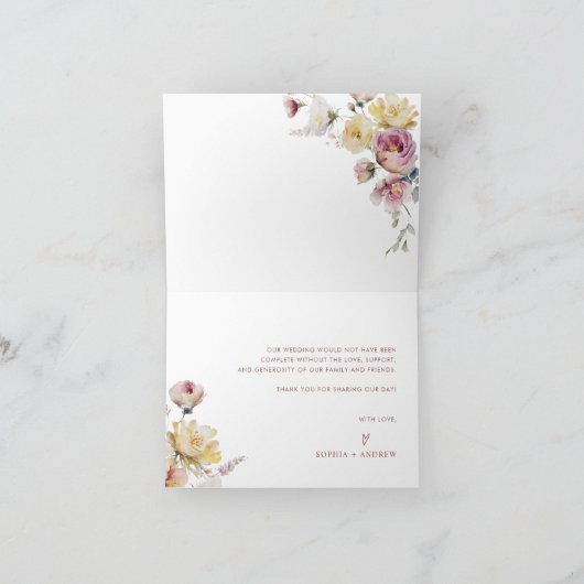 Boho Tuin Roos Bloemen Bruiloft Bedankkaart (Binnen)