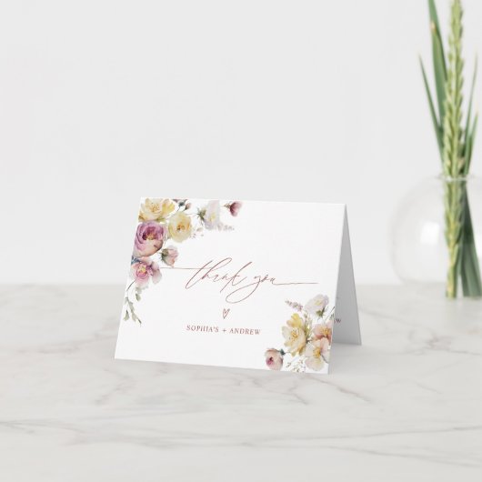 Boho Tuin Roos Bloemen Bruiloft Bedankkaart (Voorkant)