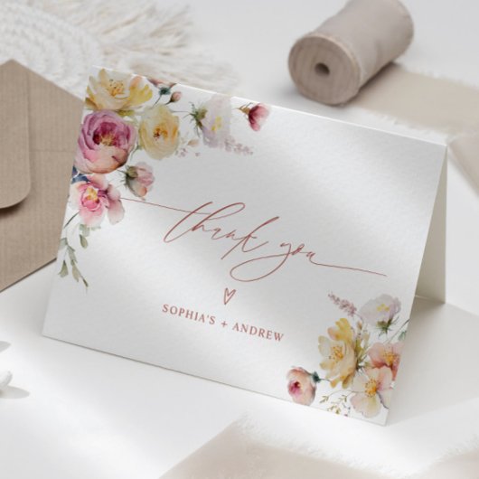 Boho Tuin Roos Bloemen Bruiloft Bedankkaart